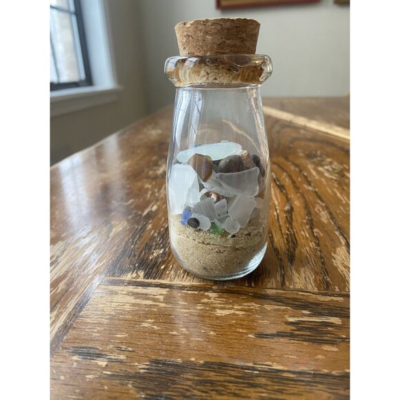 Decorative Glass Bottle With Cork Lid Filled With Sand Sea Glass & Mini Shells - Picture 4 of 6